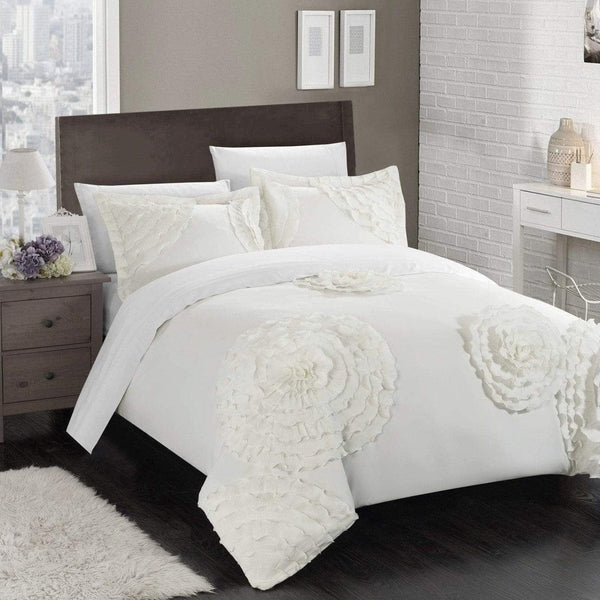 Chic Home Birdy 7 Piece Floral Duvet Cover Set White