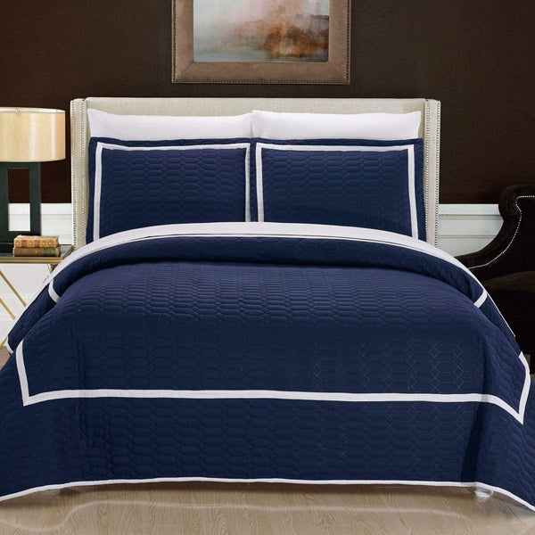 Chic Home Birmingham 3 Piece Hotel Quilt Set Navy