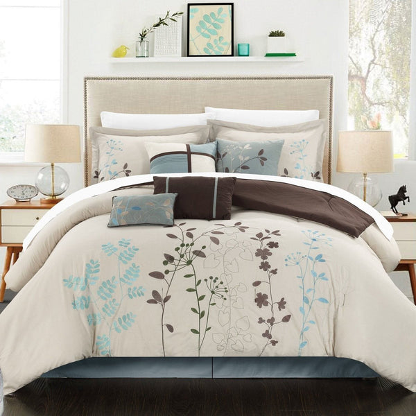 Chic Home Bliss Garden 12 Piece Floral Comforter Set Beige