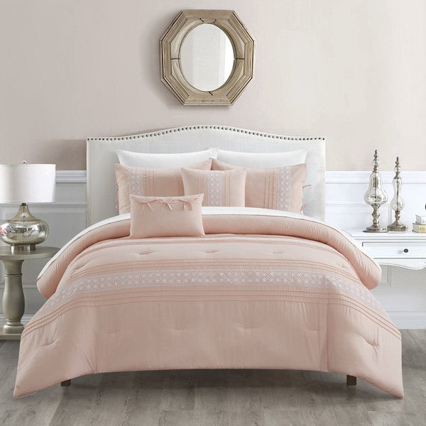 Chic Home Brice 5 Piece Pleated Comforter Set Blush