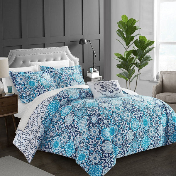 Chic Home Bristol 4 Piece Cotton Duvet Cover Set Blue