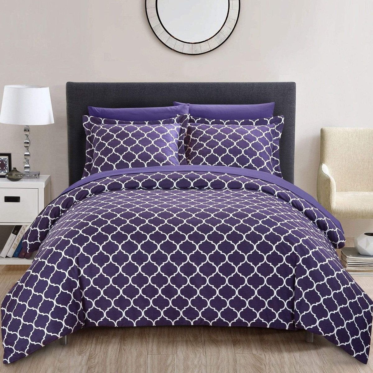 Chic Home Brooklyn 3 Piece Reversible Duvet Cover Set Plum