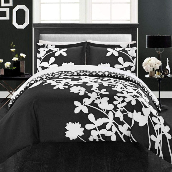 Chic Home Calla Lily 3 Piece Floral Duvet Cover Set Black