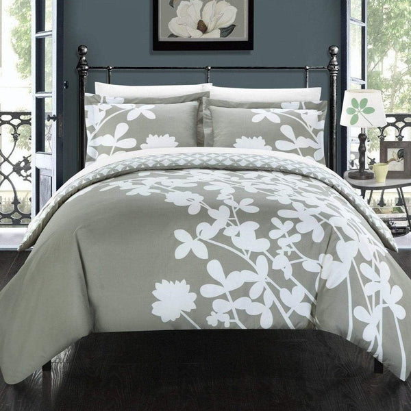 Chic Home Calla Lily 3 Piece Floral Duvet Cover Set Grey