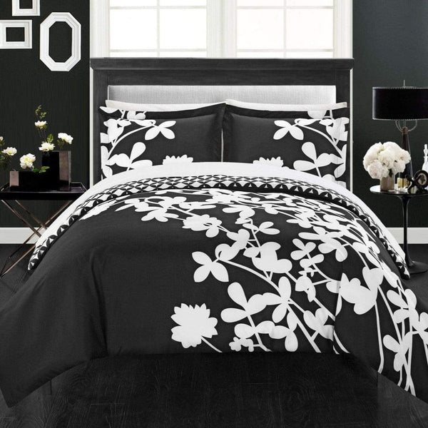 Chic Home Calla Lily 7 Piece Floral Duvet Cover Set Black