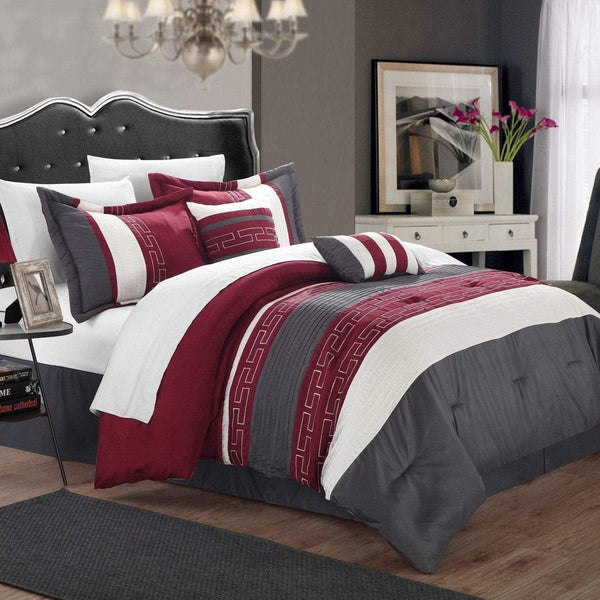 Chic Home Carlton 10 Piece Embroidered Comforter Set Grey