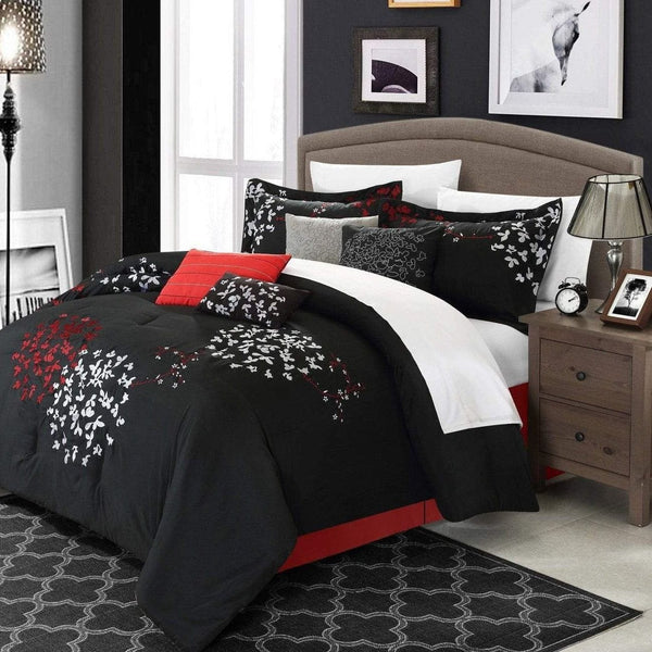 Chic Home Cheila 8 Piece Floral Comforter Set Black