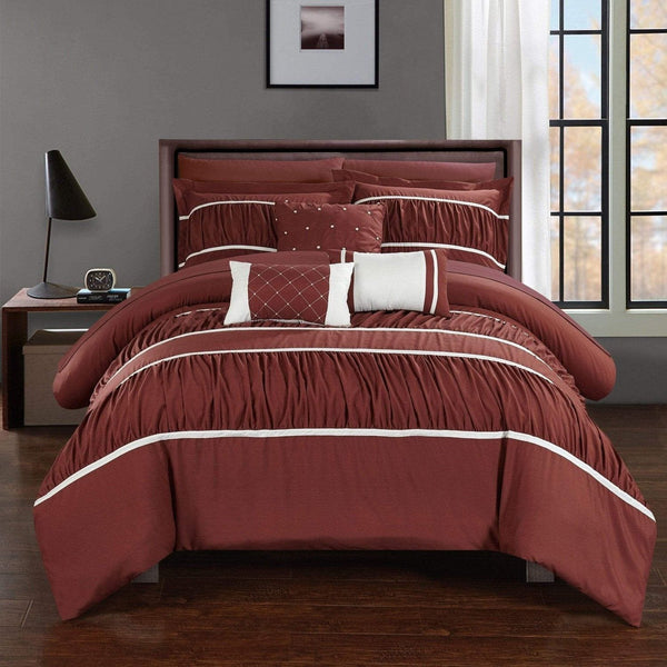 Chic Home Cheryl 10 Piece Pleated Comforter Set Brick