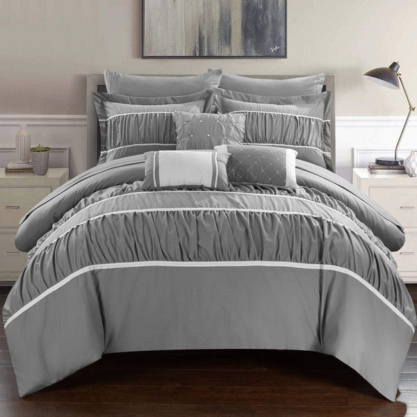 Chic Home Cheryl 10 Piece Pleated Comforter Set Grey