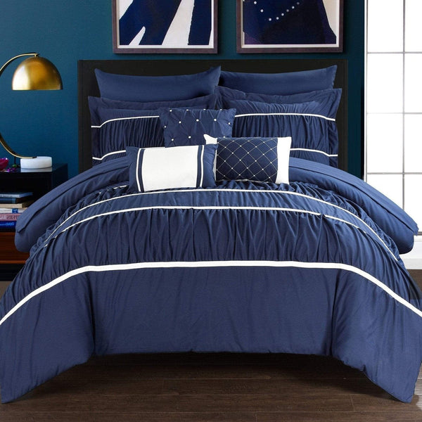 Chic Home Cheryl 10 Piece Pleated Comforter Set Navy