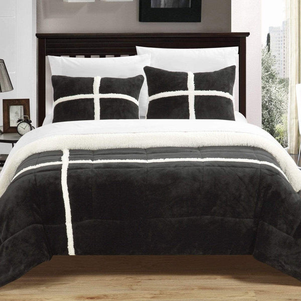 Chic Home Chloe 3 Piece Sherpa Comforter Set Black