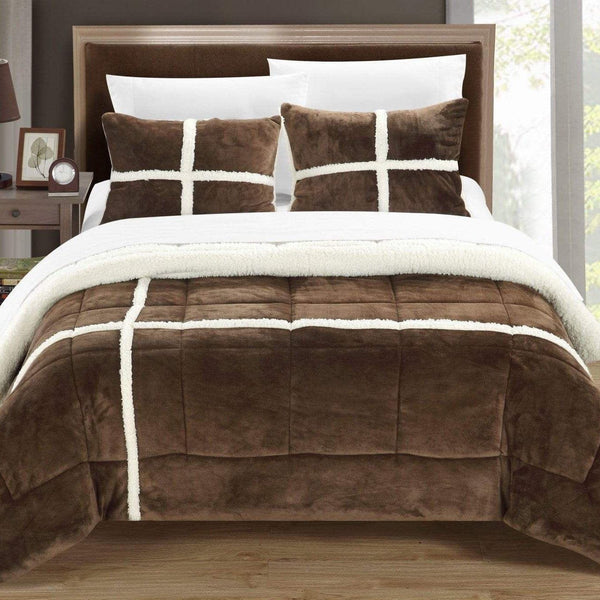 Chic Home Chloe 3 Piece Sherpa Comforter Set Brown