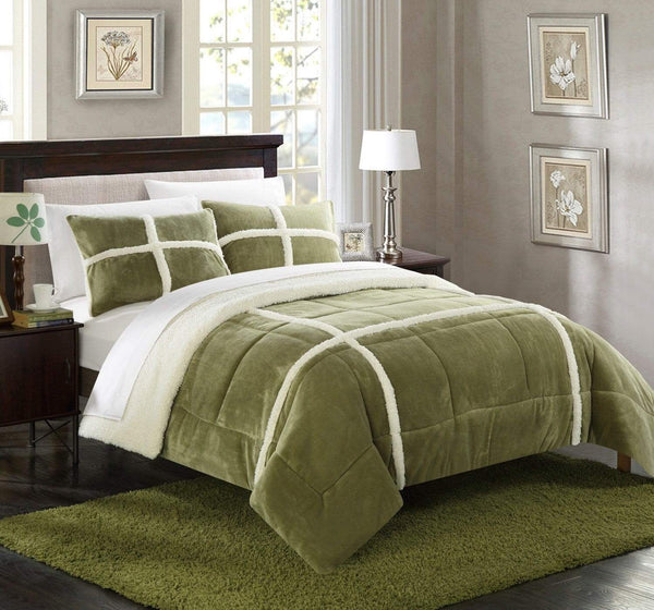 Chic Home Chloe 3 Piece Sherpa Comforter Set Green