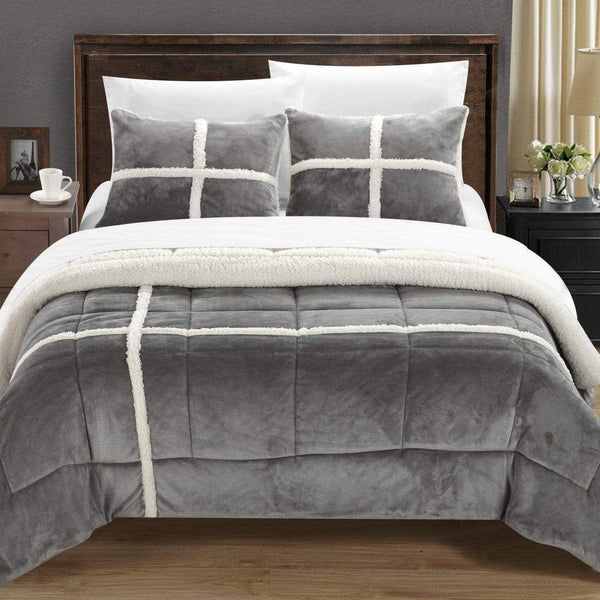 Chic Home Chloe 3 Piece Sherpa Comforter Set Silver