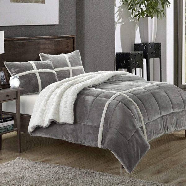 Chic Home Chloe 3 Piece Sherpa Comforter Set Silver