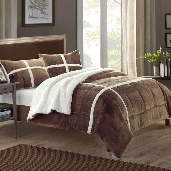 Chic Home Chloe 7 Piece Sherpa Comforter Set Brown