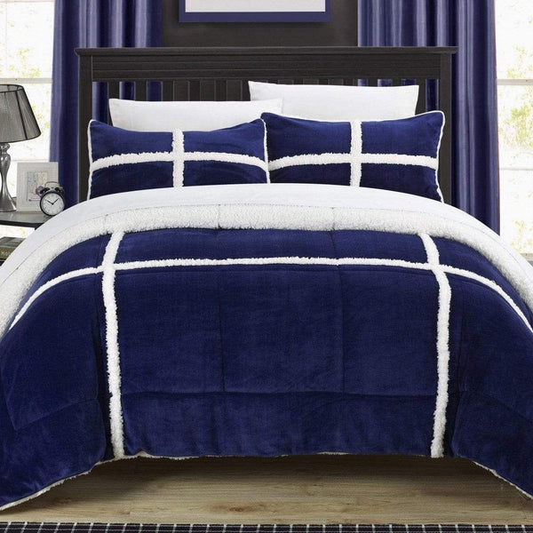 Chic Home Chloe 7 Piece Sherpa Comforter Set Navy