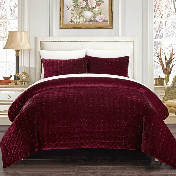 Chic Home Chyna 3 Piece Velvet Comforter Set Burgundy