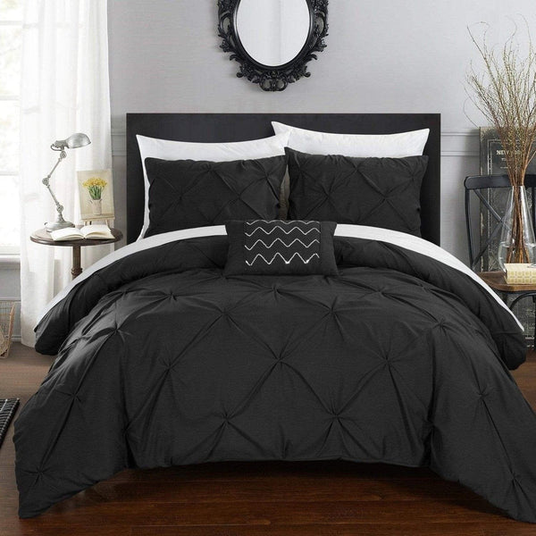 Chic Home Daya 4 Piece Pinch Pleat Duvet Cover Set Black