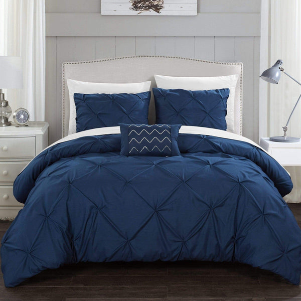 Chic Home Daya 4 Piece Pinch Pleat Duvet Cover Set Navy