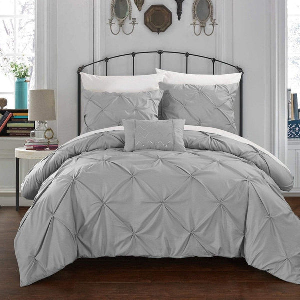 Chic Home Daya 4 Piece Pinch Pleat Duvet Cover Set Silver