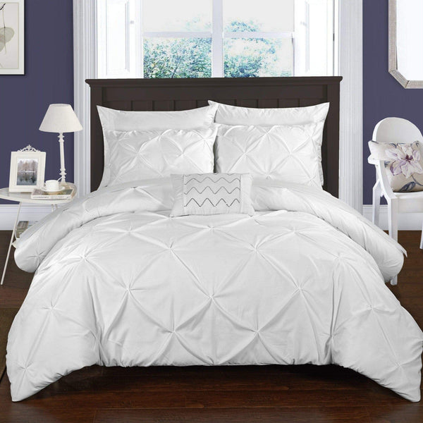 Chic Home Daya 4 Piece Pinch Pleat Duvet Cover Set White