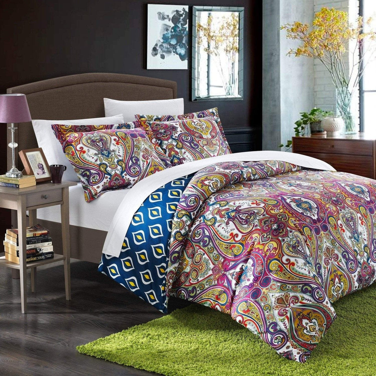 Chic Home Chennai 8 Piece Paisley Reversible Comforter Set Bedding