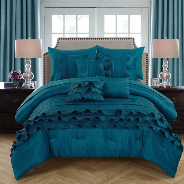 Chic Home Denver 10 Piece Ruffled Comforter Set Teal