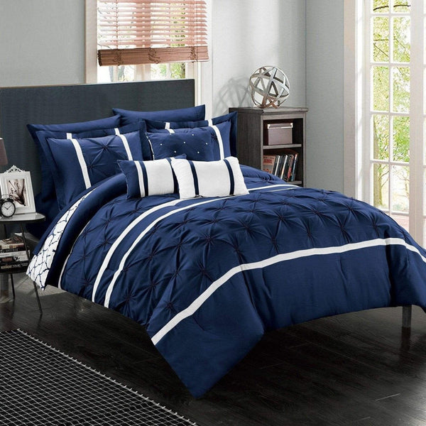 Chic Home Dorothy 10 Piece Reversible Comforter Set Navy