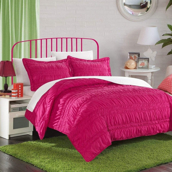 Chic Home Dreamer 3 Piece Ruffled Quilt Set Fuchsia