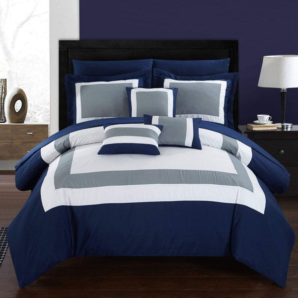 Chic Home Duke 10 Piece Color Block Comforter Set Navy