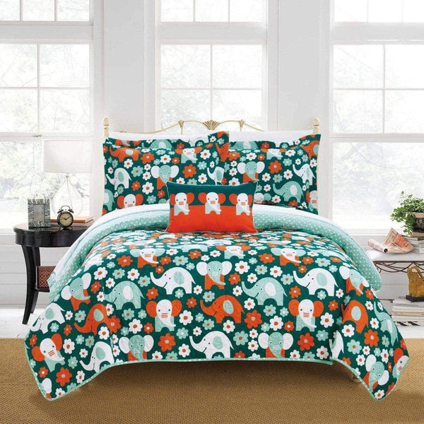 Chic Home Elephant Marsh 4 Piece Cute Elephant Quilt Set Twin/Twin XL