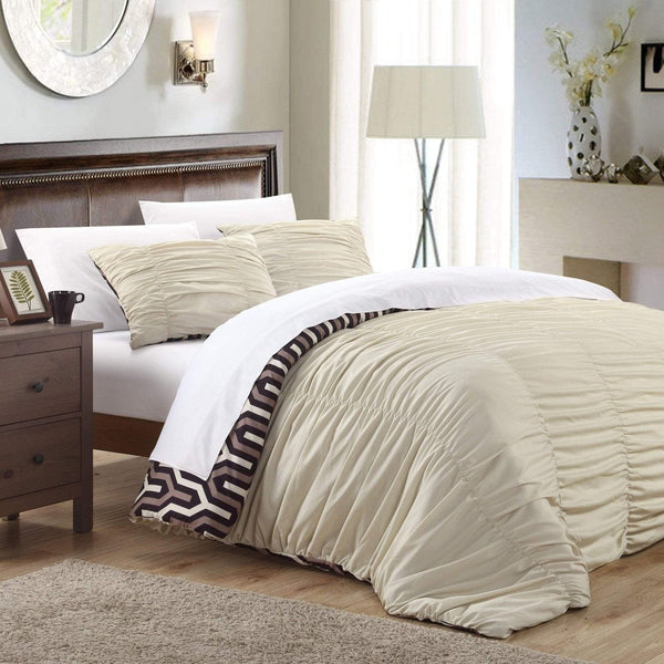 Chic Home Elissa 3 Piece Reversible Duvet Cover Set Beige