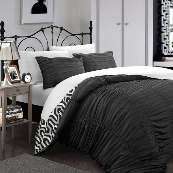 Chic Home Elissa 3 Piece Reversible Duvet Cover Set Black