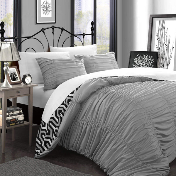 Chic Home Elissa 3 Piece Reversible Duvet Cover Set Silver