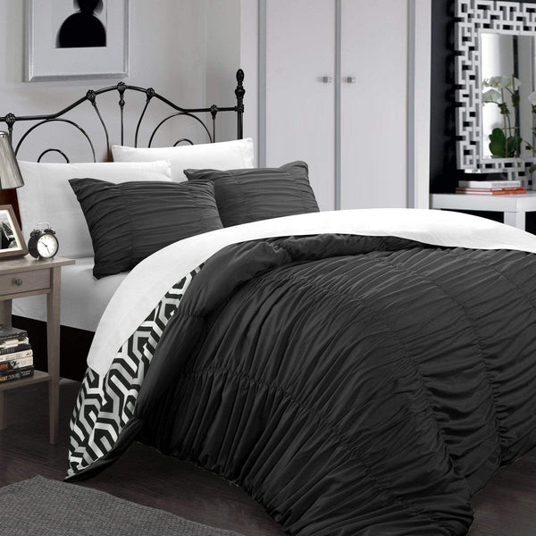 Chic Home Elissa 7 Piece Reversible Duvet Cover Set Black