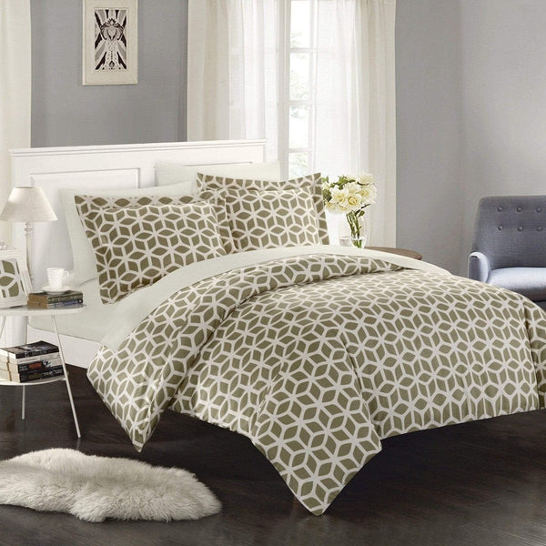 Chic Home Elizabeth 3 Piece Reversible Duvet Cover Set Taupe