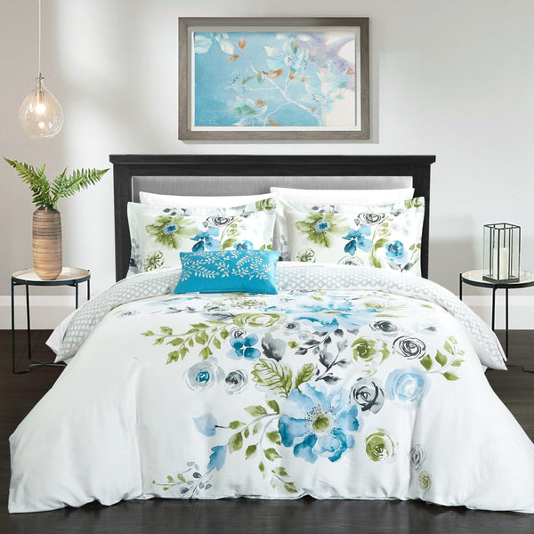 Chic Home Enchanted Garden 4 Piece Cotton Duvet Cover Set Blue