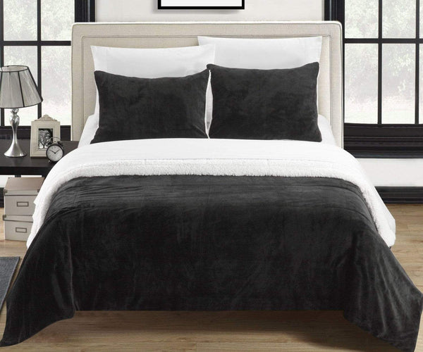 Chic Home Evie 3 Piece Blanket Set Ultra Plush Micro Mink Patchwork Stitched Bedding Black