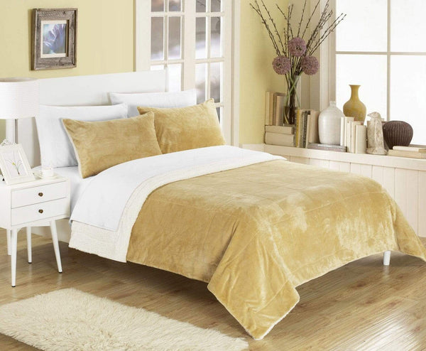 Chic Home Evie 7 Piece Blanket Set Ultra Plush Micro Mink Patchwork Stitched Bed in a Bag Camel