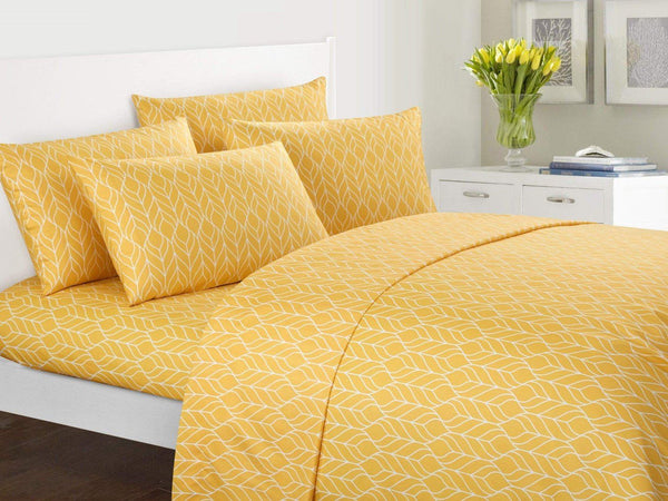 Chic Home Fallen Leaf 6 Piece Geometric Pattern Sheet And Pillowcases Set Yellow