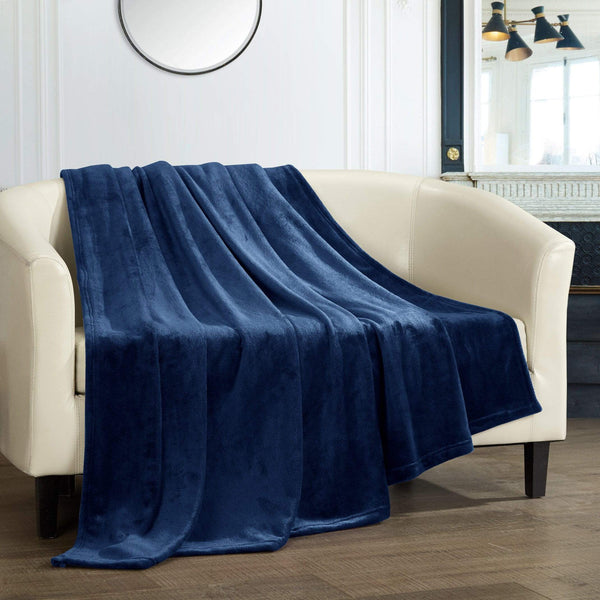 Chic Home Gaten Micro Mink Fleece Throw Blanket Navy