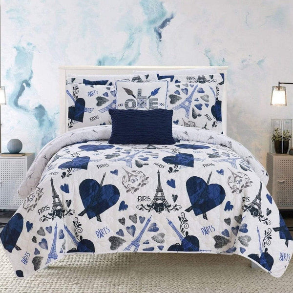 Chic Home Grand Palais 5 Piece Reversible Quilt Set Navy