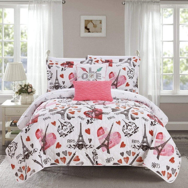 Chic Home Grand Palais 5 Piece Reversible Quilt Set Pink