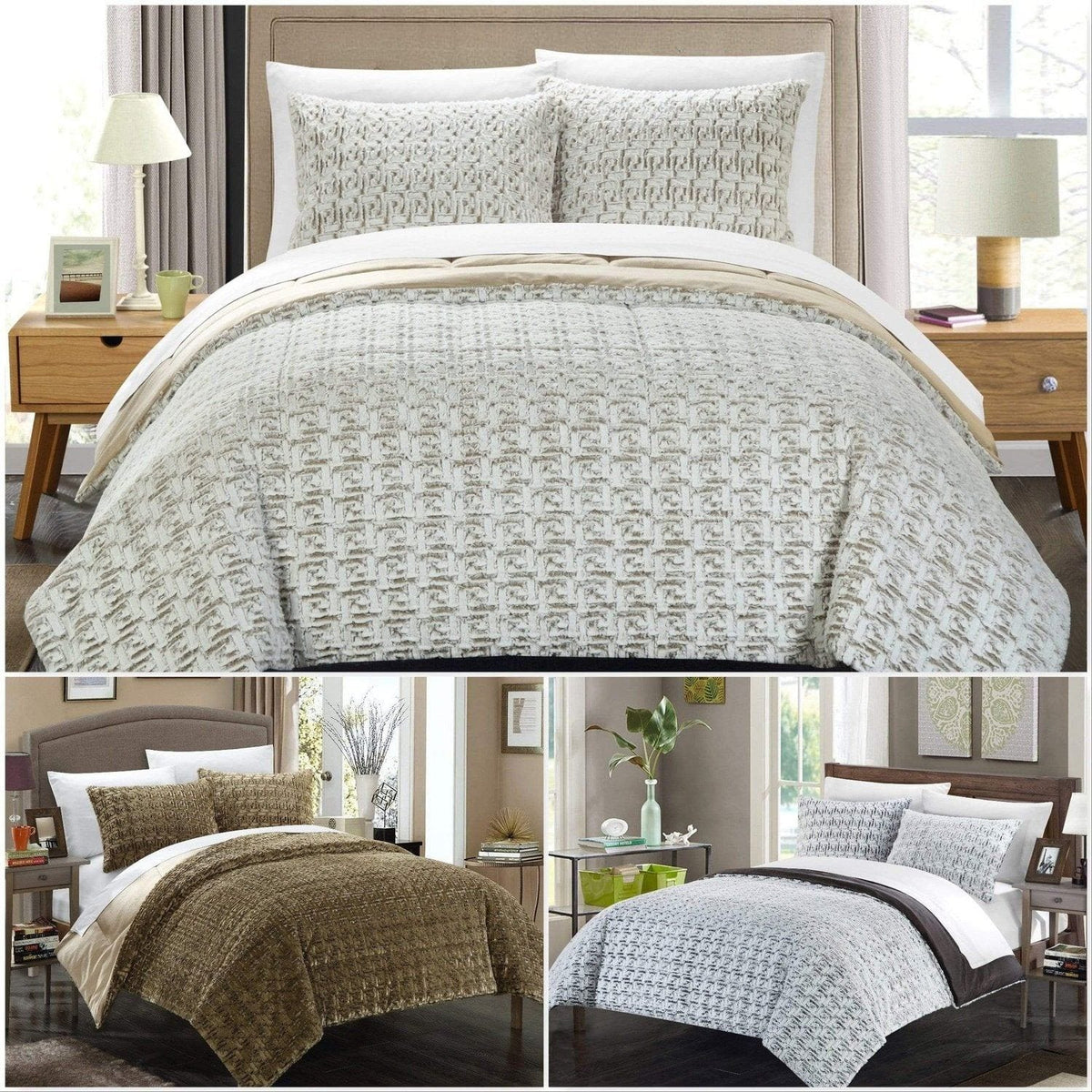 Chic Home Greece 3 Piece Faux Fur Comforter Set 