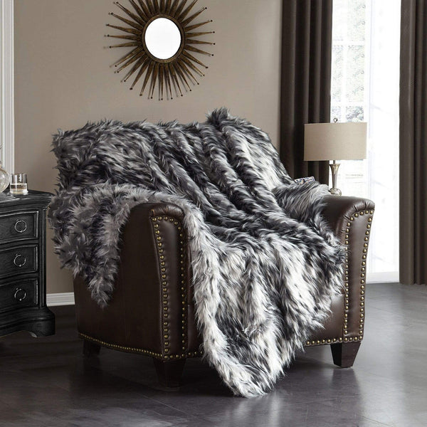 Chic Home Hadar Two Tone Faux Fur Throw Blanket Silver