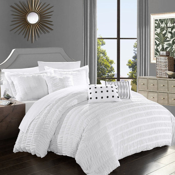 Chic Home Hadassah 10 Piece Striped Comforter Set White