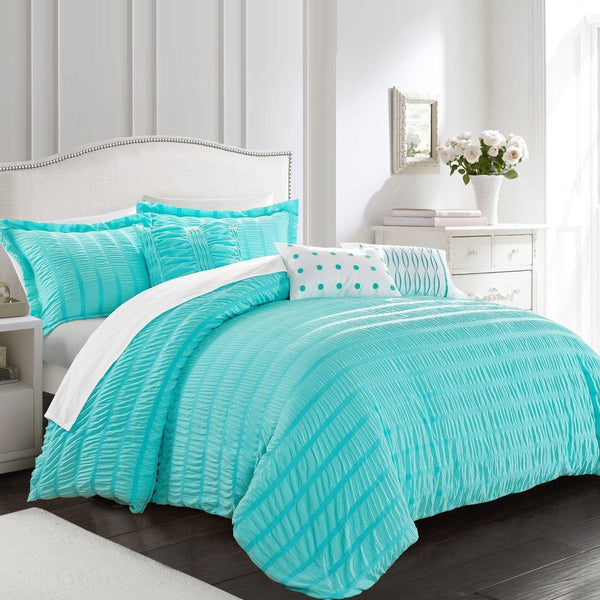 Chic Home Hadassah 6 Piece Striped Comforter Set Aqua Blue