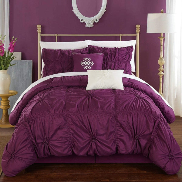 Chic Home Halpert 6 Piece Floral Comforter Set Purple