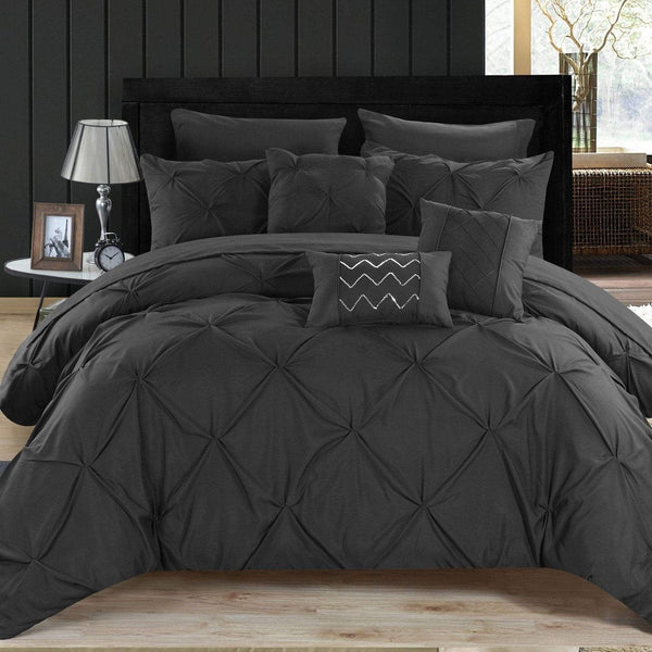 Chic Home Hannah 10 Piece Pinch Pleat Comforter Set Black